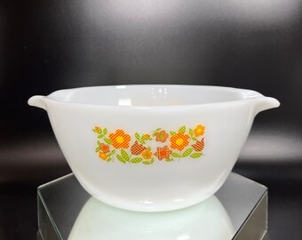 Vintage Fire King Cinderella Bowl: Gingham Garden Pattern, 2.5 Quart