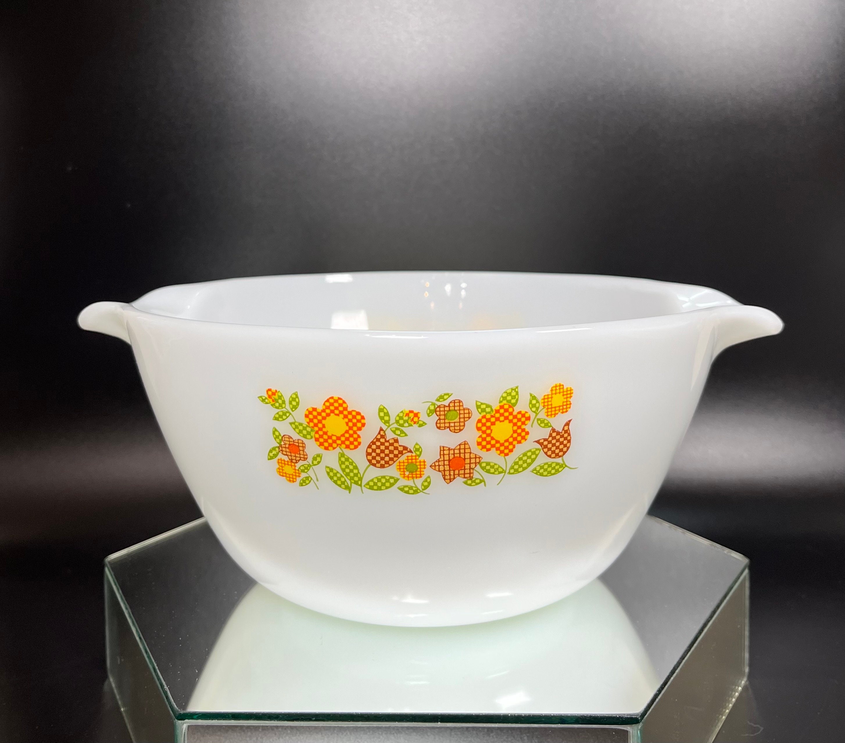 Vintage Fire King Cinderella Bowl: Gingham Garden Pattern