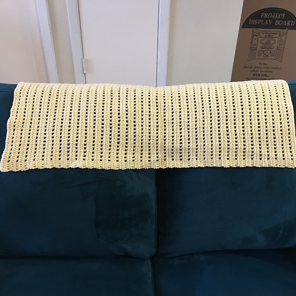 Yellow Crocheted Sofa Backer Table Scarf Cottage Farm House BoHo