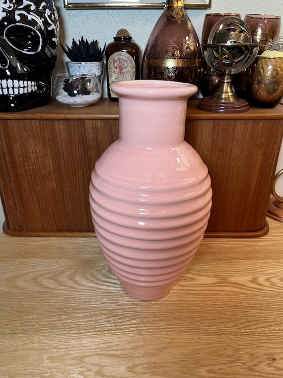 Vintage Haeger Pink Ceramic Vase: Ribbed Art Deco Decor - Etsy