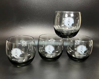 NFL Houston Oilers Roly Poly Smoked Cocktail Glasses 4 Pc Set Low Ball Drinking Wine Glasses Vintage Barware Houston Texas Football