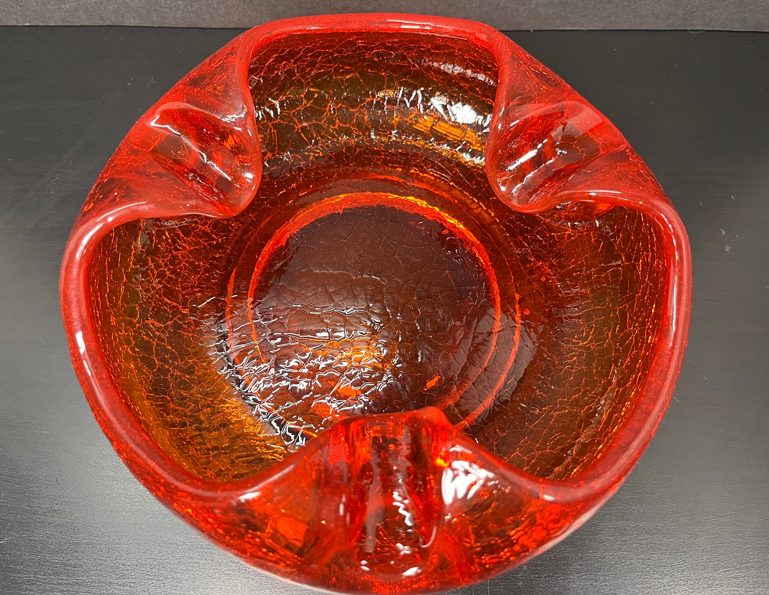 Viking Glass Amberina Crackle Glass Cigar Tray Ashtray or