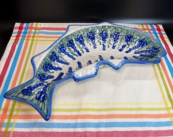 Andy Boleslawiec Unikat Polish Blue & White Pottery Fish Shaped Dish