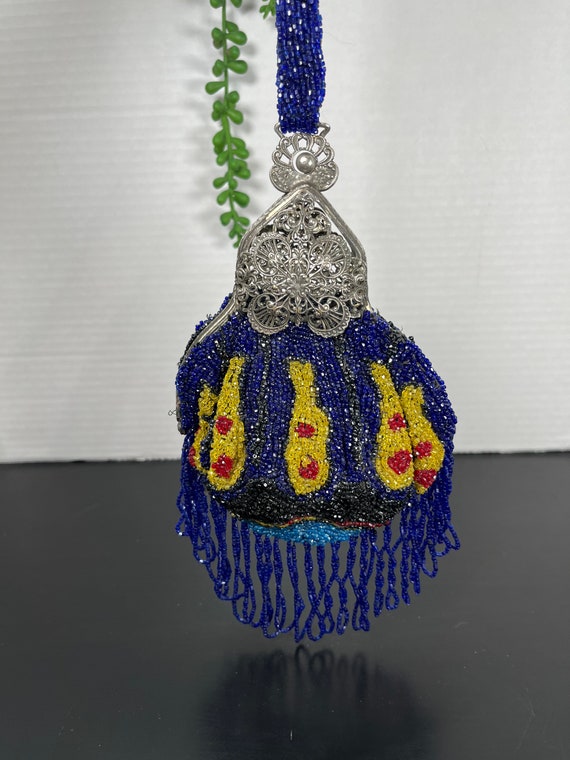 Victorian Art Nouveau Blue Yellow Micro Glass Beaded … - Gem