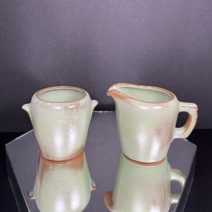Frankoma Pottery Prairie Green Handled Creamer & Open Sugar Set Vintage Oklahoma Pottery BoHo Cottage Farmhouse Kitchen Serveware and Decor