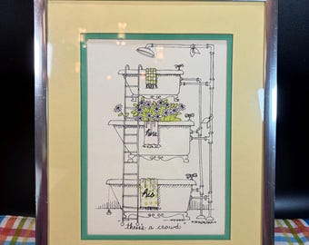 Marguerite Baldasaro Three's a Crowd Framed Litho Print Vintage 1970s Pop Art