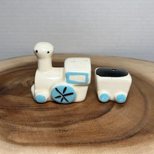 Ceramic Train S&P Shakers Caboose and Train Car Vintage Salt and Pepper Shakers Need Stoppers Kitschy 1950s Kitchen Rail Road Lover