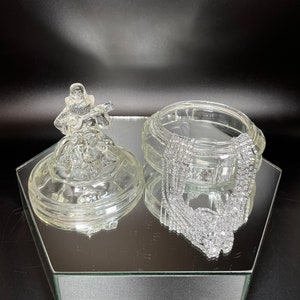 Vintage LE Smith Clear Glass Pierrot Powder Box: 1930s Trinket Dish