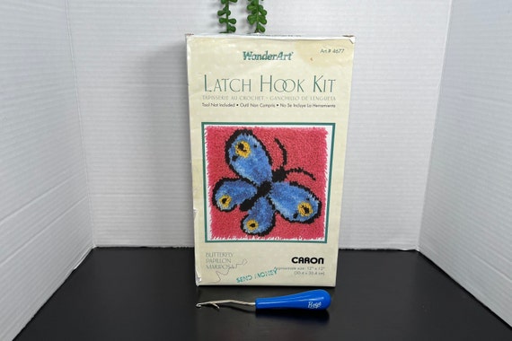 Wonderart Latch Hook Art Craft Kit 4677 Blue Butterfly Pink