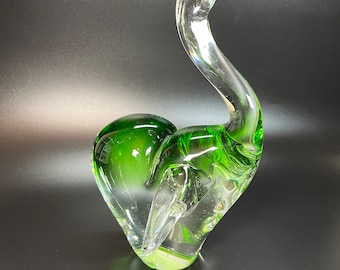 Vintage geblasen Kunst Glas Elefant Figur: Klar & Grün Kristall Dekor
