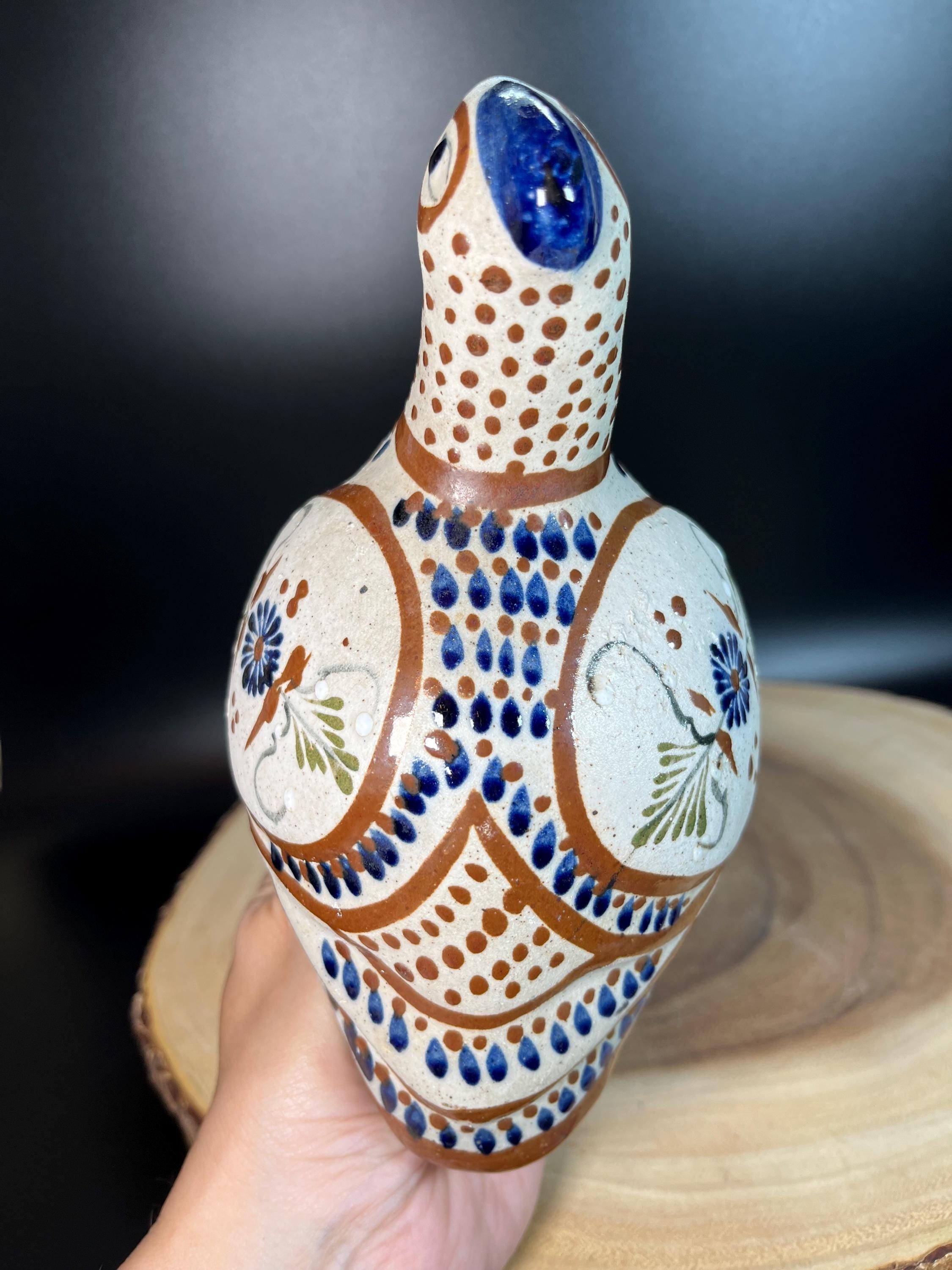 Vintage Tonala Mexican Pottery Bird Figurine: Hand-painted Floral