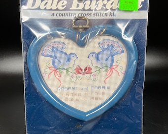 Cross Stitch Kit by Dale Burdett A Country Cross Stitch Kit Wedding Sampler Plastic Mounting Frame Vintage 1987 Crafts Bridal Wedding Gift