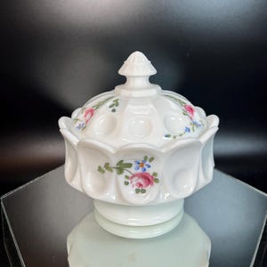 Vintage Westmoreland Milk Glass Lidded Bowl: Hand-Painted Florals