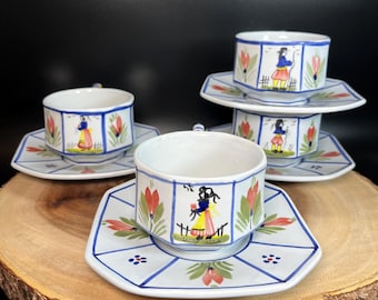 ANCIEN SERVICE À café en Faïence Henriot Quimper N°123 (12 Tasses ) EUR
