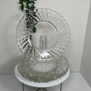 Vintage Anchor Hocking Clear Glass Salad Plates - Swirl Dot Design, Set of 4