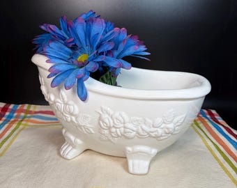 Maceta de cerámica blanca con patas de garra para bañera, soporte para toallas de mano, decoración