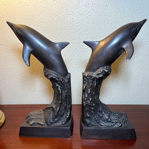 Vintage Bey-Berk Bronze Dolphin Bookends: 1980s Nautical Decor