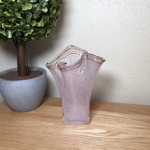 Art Deco Blown Glass Handkerchief Vase: Pink Bubble Glass, Vintage Retro Decor