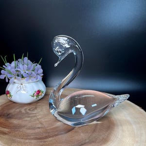 Blown Art Glass Swan Figurine Clear Glass Sitting or Floating Position Vintage 1980s Farmhouse Cottage Spring Decor Bird Lovers Gift