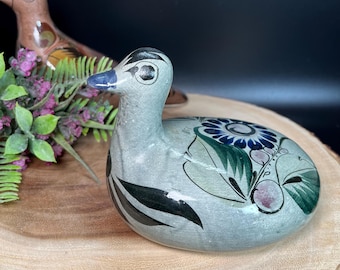Figura de pato de cerámica mexicana pintada a mano: Arte popular vintage de Tonalá