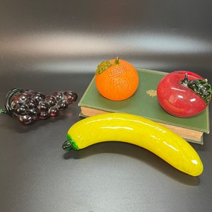 Vintage Blown Glass Fruit Figurines: Apple, Orange, Grapes & Banana