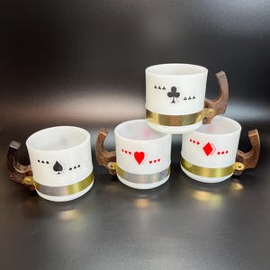 Siesta Ware Bridge-set melkglas pokerspeelkaartpak koffiemokken 8 oz. Metalen banden gesimuleerde houten handgrepen vintage kaartspel Serveerartikelen