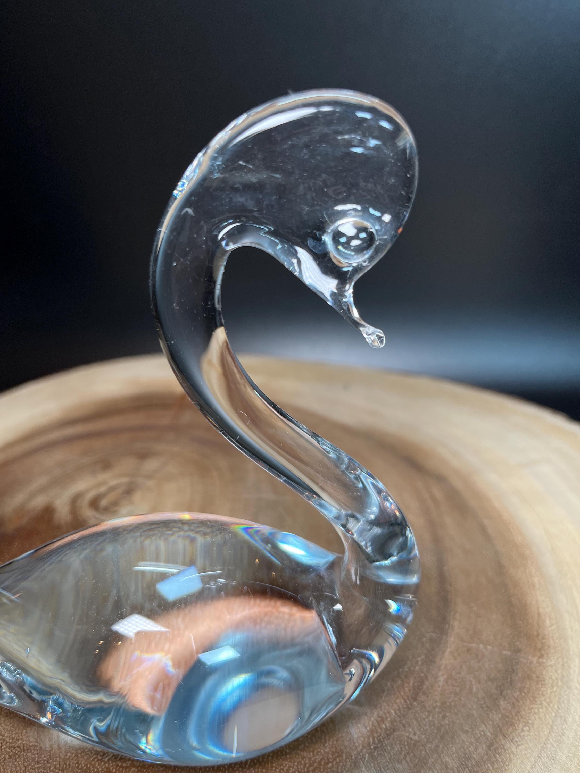 Vintage Blown Art Glass Swan Figurine - 1980s Cottage Decor