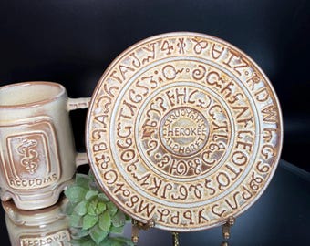 Vintage Frankoma Sequoyah Cherokee Alphabet Trivet, Hot Plate Oklahoma Pottery