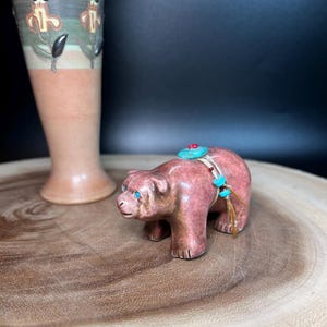 Braun Keramik Bär Fetisch Figur Türkis Akzente gefilzte Füße Handgefertigte Geist Tier Native indigenen südwestlichen Dekor und Geschenk