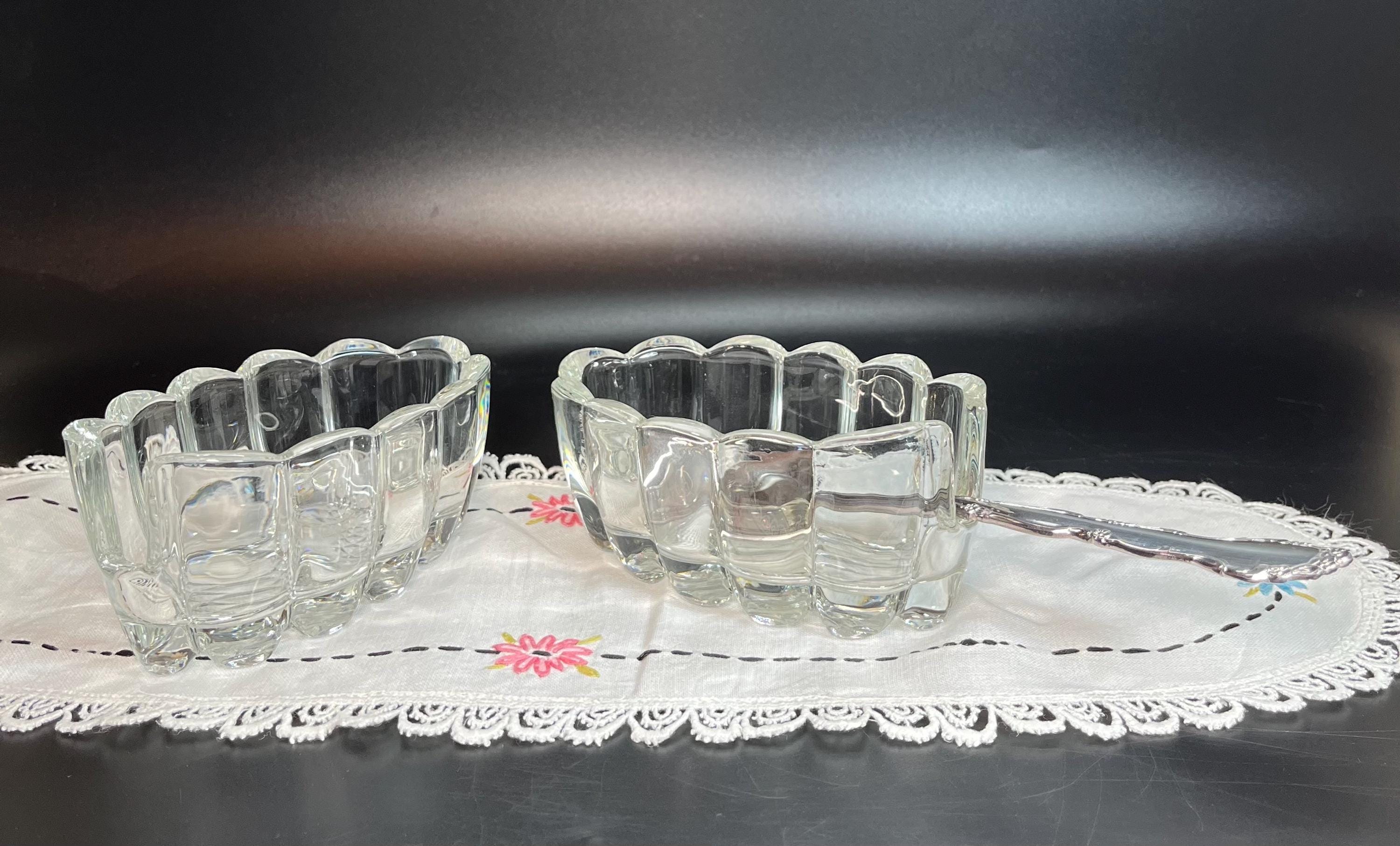 Vintage Princess House Crystal Cutlery Holders: Scalloped Glass, MCM Table Service, 2-Piece Set