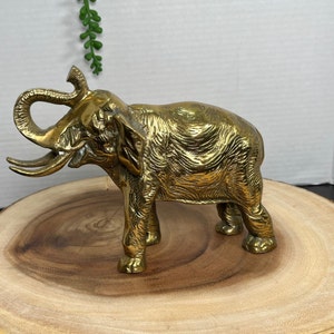 Vintage Brass Elephant Figurine: Lucky Trunk Up, MCM Boho Decor