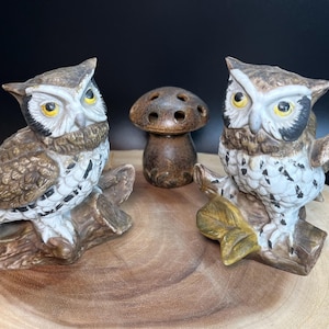Vintage Homco Porcelain Owl Figurines: 1970s Rustic Cabin Decor, 2-Piece Set