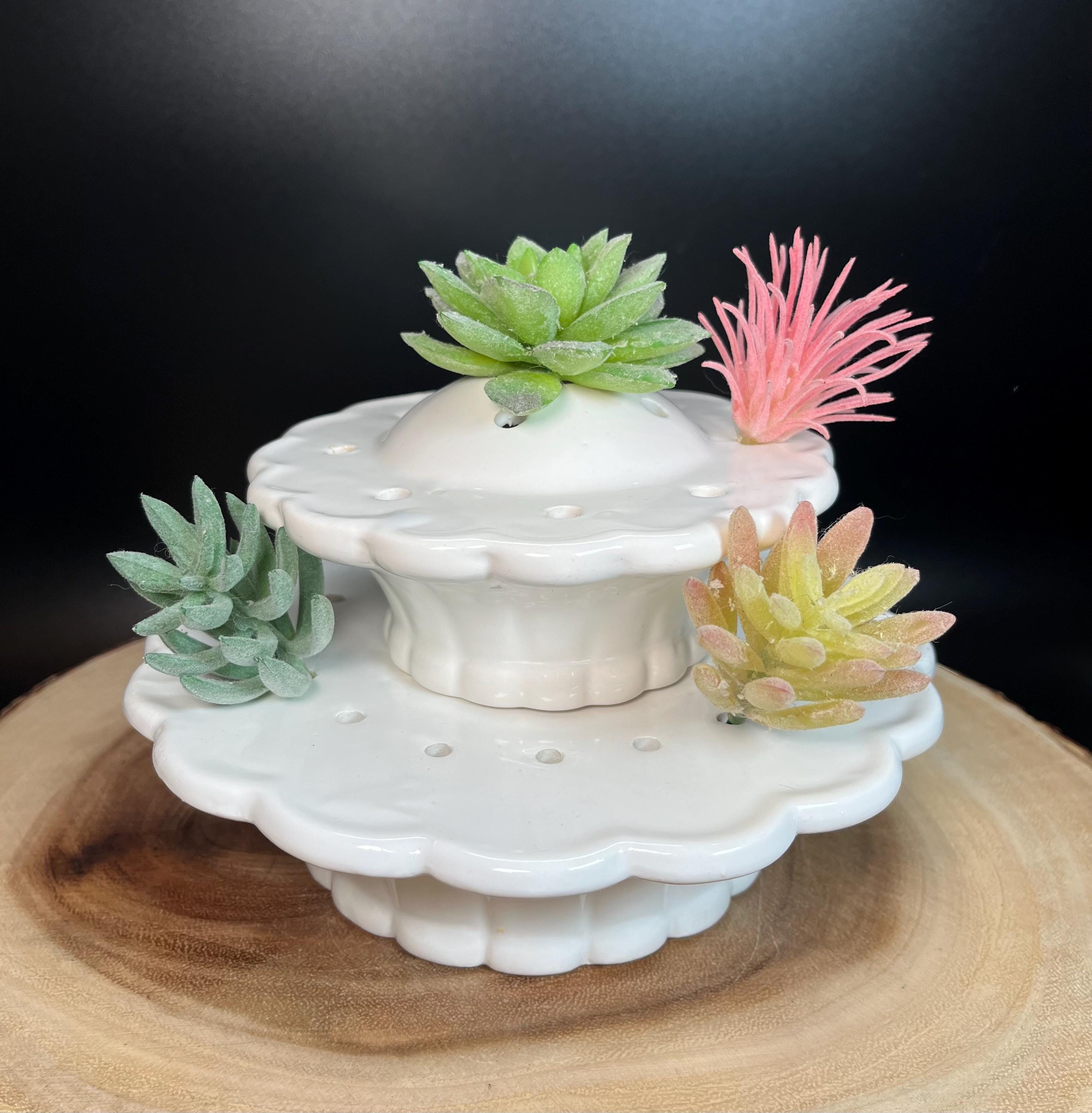 Martha Stewart by Mail White Ceramic Stacking Flower Frog Bowls