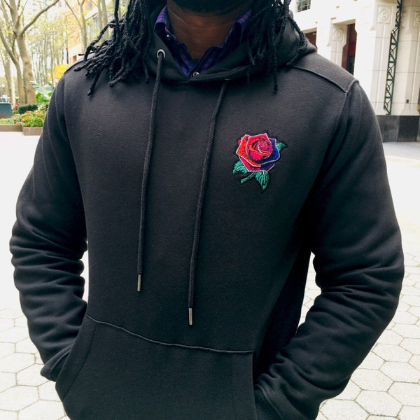 Rose Embroidery Hoodie, Red and Violet Rose Embroidery, Man's Hoodie, Custom Embroidery