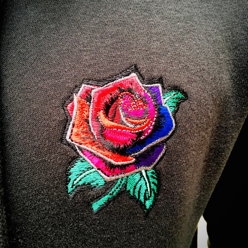 Rose Embroidery Hoodie, Red and Violet Rose Embroidery, Man's Hoodie, Custom Embroidery Etsy