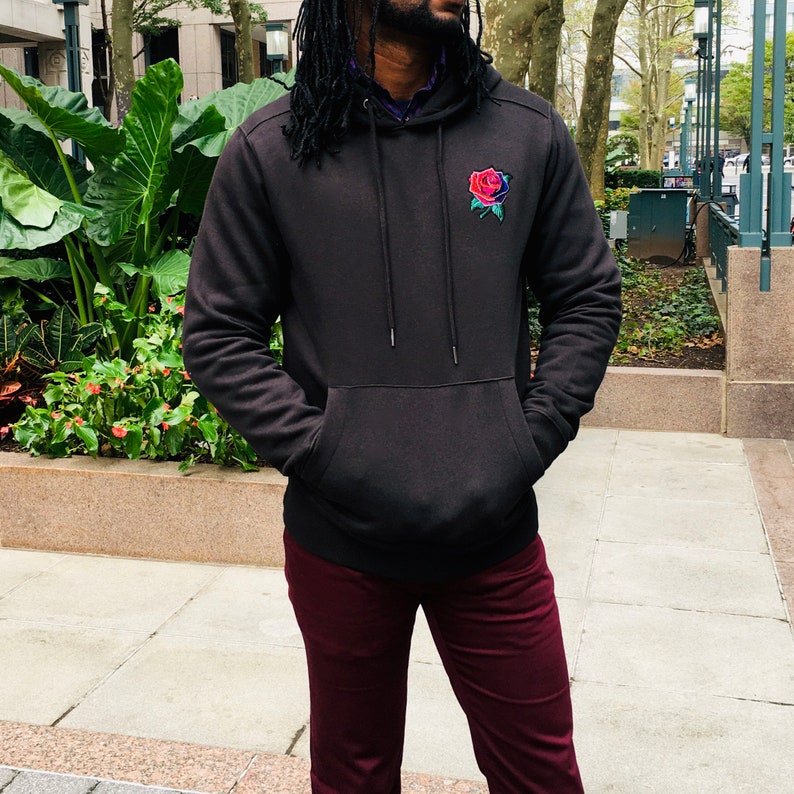 Rose Embroidery Hoodie, Red and Violet Rose Embroidery, Man's Hoodie, Custom Embroidery Etsy