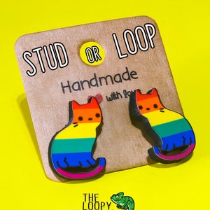 Rainbow Cat Stud/Dangle Earrings - Animal Earrings - Pride Earrings -  Gay Pride Earrings - LGBTQ Earrings - Gift for her - Gift for him