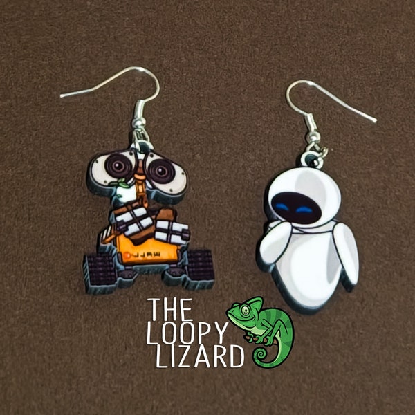 Wall.E + Eve Stud/Dangle Earrings - Robot Earrings - Apocalypse Earrings - animation Earrings - Cartoon Earrings - for her - Love earrings