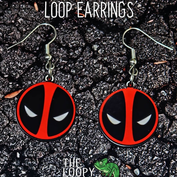 Deadpool Stud / Dangle Earrings -  Comic Book Earrings - Witty Earrings - Super Hero Earrings - fun Earrings - Gift for her / him