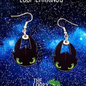 Dragon Stud / Dangle Earrings - Animal Earrings - Cartoon Earrings - Toothless Earrings - black dragon Earrings - Gift for her/him - quirky