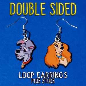 Pendientes de botón o colgantes de La dama y el vagabundo - Pendientes de La dama y el vagabundo - Pendientes de perro - Pendientes de dibujos animados - Pendientes - Regalo de La dama y el vagabundo