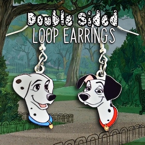 Pendientes colgantes de Pongo+Perdita - Pendientes de 101 dálmatas - Pendientes de perro - Pendientes de dibujos animados retro - Pendientes de Cruella - Regalo para ella/él
