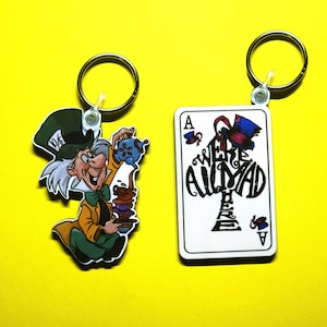 Sleutelhanger Mad Hatter - We're all Mad Here-sleutelhanger - Classic Hatter-sleutelhanger - Alice in Wonderland-cadeau - Alice-sleutelhanger - Sleutelhanger speelkaart