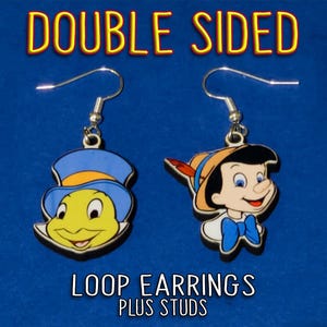 Pinocchio Earrings Stud/Dangle Earrings - Jiminy Cricket  Earrings - Puppet Earrings - Cartoon Earrings - Geppetto Earrings - Magical Gift