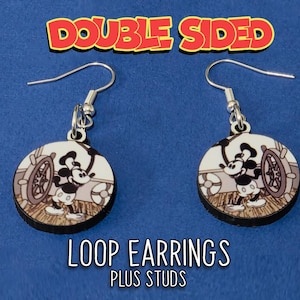 Steamboat Willie Earrings Stud/Dangle Earrings - Mickey Earrings - Retro Earrings - Mouse Earrings - Cartoon Earrings - Riverboat Earrings