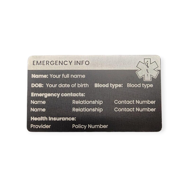 In Case of Emergency Card - Medical Card, Emergency Information, Metal ...
