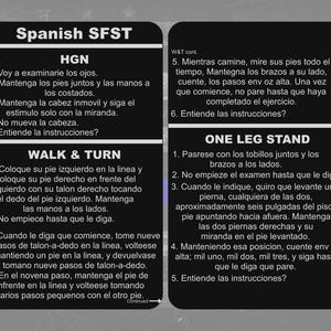 Tarjeta SFST/HGN en español: sobriedad en el campo, aplicación de la ley, policías, policías, sheriff, tarjeta de metal, línea azul delgada, policía estatal, DWI