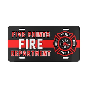 Vanity Plate, Thin Red Line Firefighters License Plate, Customizable Department Name, Number, Firefighter Gift, Car Accessory, Firefighter