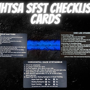 Metal NHTSA SFST Checklist Cards - walk and turn, hgn, one leg stand, law enforcement, trooper, dwi, police card