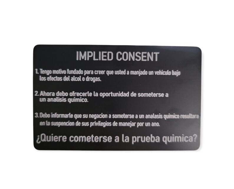 Spanish Implied Consent Card Indiana Law Enforcement Etsy